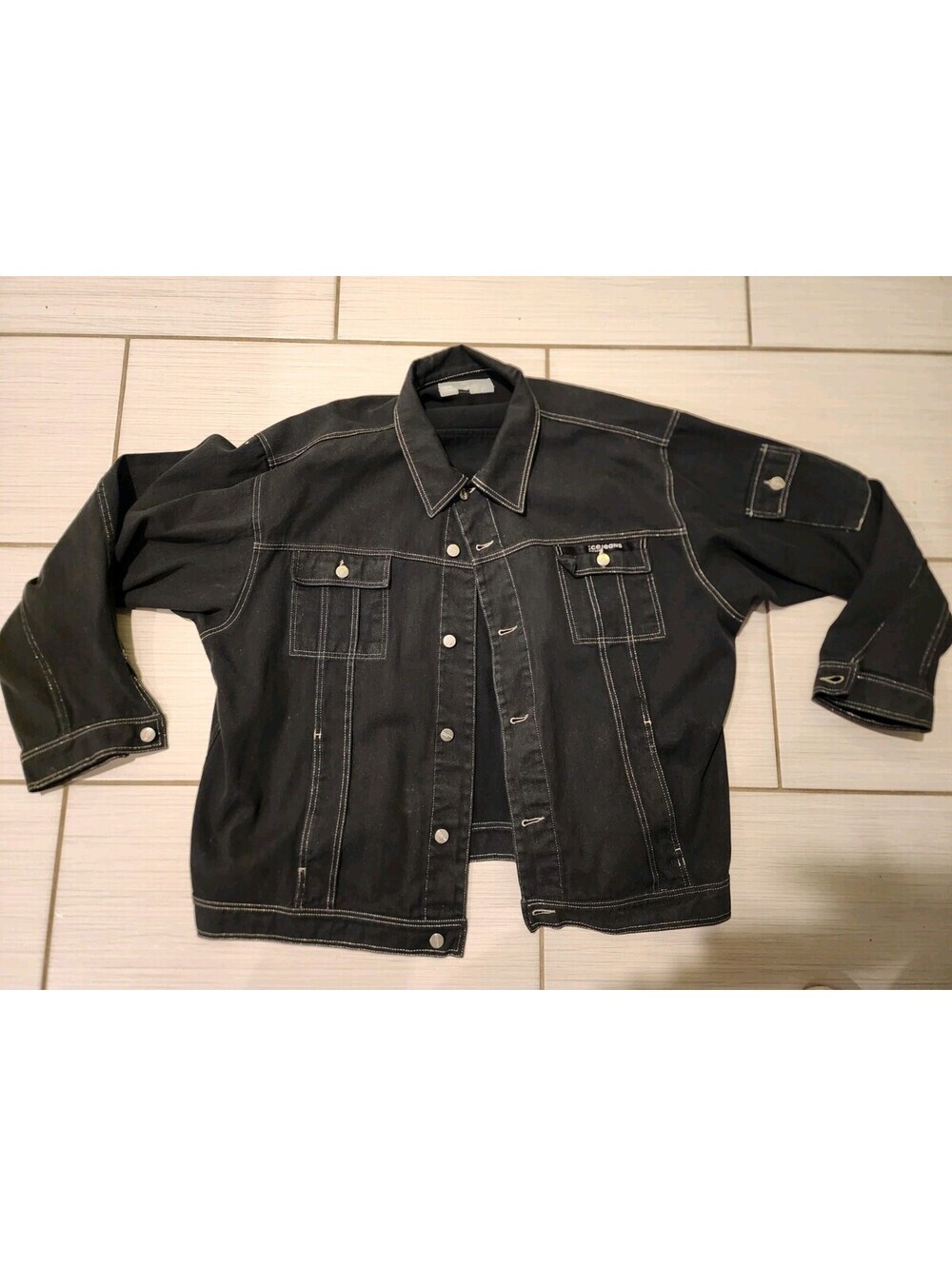 Y2K Vintage Biker Iceberg Ice Jean Jacket Men’s Black Denim Made Italy gimar 90s